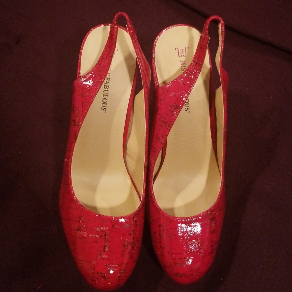 Red, round toe stiletto heels